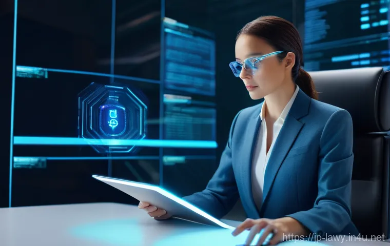 변호사와 신기술 법률 적용 사례 - **Prompt 1: AI Art and Legal Contemplation**
    A sleek, futuristic AI robot with glowing blue opti...