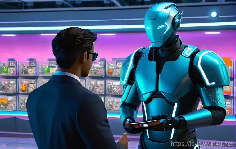 변호사와 신기술 법률 적용 사례 - **Prompt 1: AI Art and Legal Contemplation**
    A sleek, futuristic AI robot with glowing blue opti...