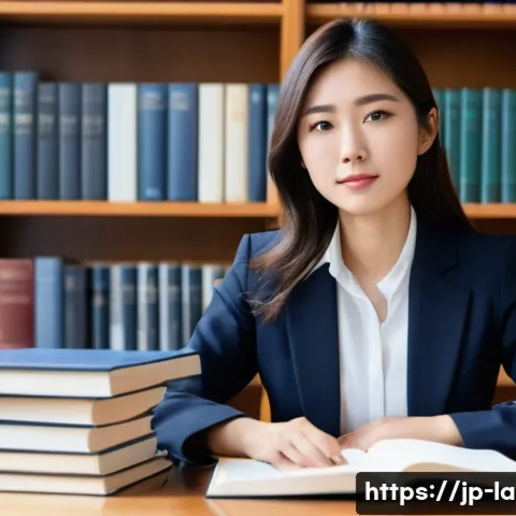 변호사 해외 연수 경험담 - **Prompt:** A focused young Japanese female lawyer, around 20s-30s, dressed in a smart business casu...